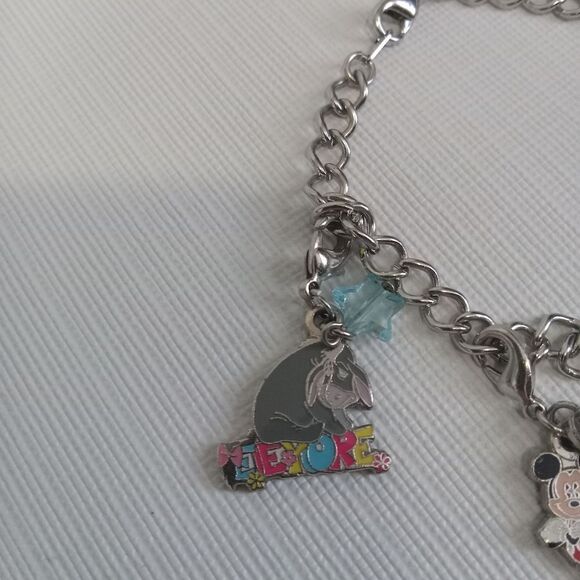 Disney Mickey & Minnie Silver Toned Curb Link July Birth Month Charm Bracelet - Picture 4 of 10